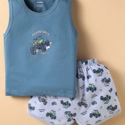 CUCUMBER Sinker Knit Sleeveless Shorts Night Suit - Blue-picture-17