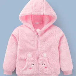 Mark & Mia Full Sleeves Hooded Fur Sweatjacket with Patch Detailing & Kangaroo Pocket - Pink-picture-39
