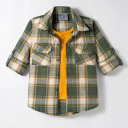 Dapper Dudes Full Sleeves Plaid Checked Shirt With Attached Tee - Dark Green-picture-18