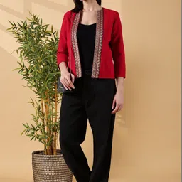 Indyvarna Self Designed Cotton Front Open Overcoat image 5