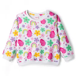 Babyhug Cotton Knit Full Sleeves Sweatshirts With Floral & Butterfly Graphics Pack of 2 - Navy Blue & White image 2