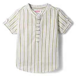 Babyhug Cotton Knit Half Sleeves Shirt and Shorts Set With Stripes & Pockets - Olive Green image 2