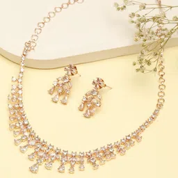 VIVAZS Rose Gold-Plated American Diamond-Studded Jewellery Set-image-3