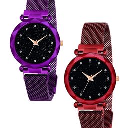 CSAMON Women Pack Of 2 Embellished Analogue Watch GR_379_Purple_Red_12_Daimouns-picture-20