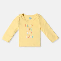 nautinati Nauti Nati Cotton Pack of 3 Full Sleeves Birds & Play The Day Away Text Printed Tee - Peach White & Yellow image 5