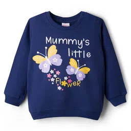 Babyhug Cotton Knit Full Sleeves Sweatshirts With Floral & Butterfly Graphics Pack of 2 - Navy Blue & White image 4
