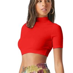 Dream Beauty Fashion Women High Neck Short Sleeve Fitted Crop Top-picture-4