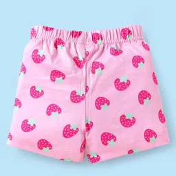 Babyhug Cotton Knit Mid Thigh Length Shorts with Tropical Theme Print & Bow Applique Pack of 3 - Pink & White image 5
