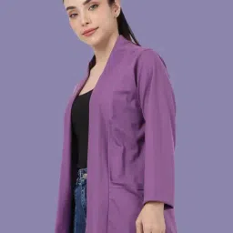 Kryptic Light Brown and Purple Cotton Solid Open Front Shrug with Pockets, Pack of 2 image 4