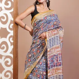 Unnati Silks Blue Printed Saree With Unstitched Blouse image 3