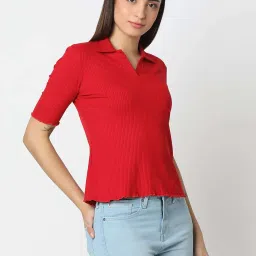 Spykar Red Slim Fit Polo T-Shirt image 3