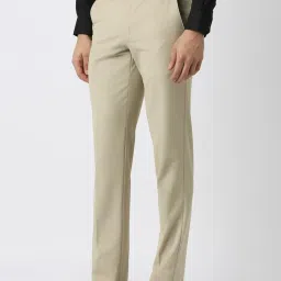 Van Heusen Beige Slim Fit Solid Formal Trousers image 3