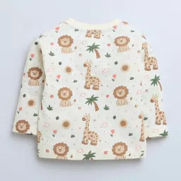 Bumzee Kids Cream Cotton Printed Full Sleeves Jabla Set image 3