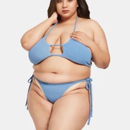 Secrets By ZeroKaata Blue Plain Swimwear Bra Panty Set-picture-4