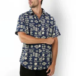 celio Celio* Navy Regular Fit Printed Shirt image 3