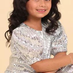 YK Embellished Puff Sleeve Net Fit & Flare Dress image 2