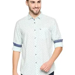 Basics Slim Fit Harbor Green Printed Shirt-image-0
