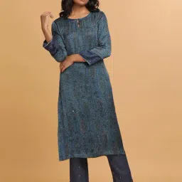 Folksong By W Blue Printed A Line Kurta-picture-25