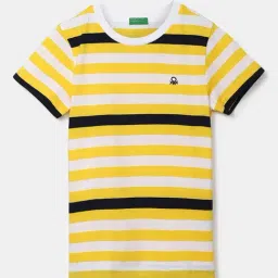 United Colors of Benetton Kids Yellow & White Cotton Striped T-shirt-picture-24