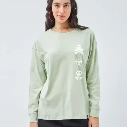 Bewakoof Green Print Cotton Relaxed Fit T-Shirt-image-25
