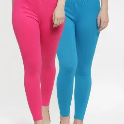 Gracit Pink & Blue Mid Rise Leggings - Pack Of 2-image-59