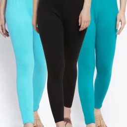Gracit Black & Blue Mid Rise Leggings - Pack Of 3-picture-16