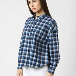 Van Heusen Blue Cotton Checks Shirt image 3