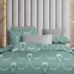 Ariana Venice Abstract Aqua 600 TC Cotton Super king Bedsheet with 2 Pillow Covers image 3