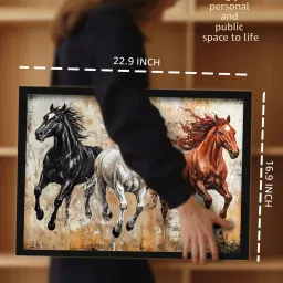 Art Street Multicolor Abstract Wall Art Three Running Horses Vastu Feng Shui image 3