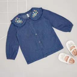 Pantaloons Baby Girls Estate Blue Cotton Solid Full Sleeves Casual Tops & Tees-picture-26