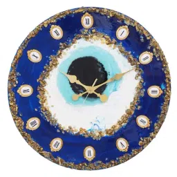 CHRONIKLE Blue Resin Round Stone Art Analog English Number Wall Clock-picture-13