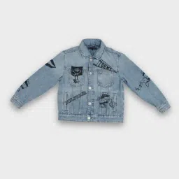 TOMMY HILFIGER Boys Blue Graphic Oversized Fit Cotton Jacket-image-93