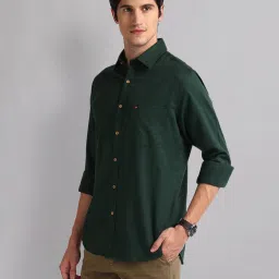 AD by Arvind Green Slim Fit Self Design Shirt image 3