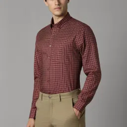 Louis Philippe Maroon Cotton Slim Fit Checks Shirt image 3