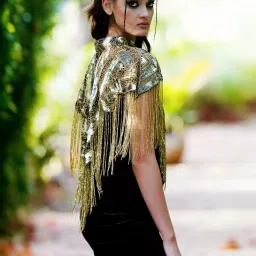 Odette Black Embellished Fancy Cape image 3