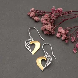 Silberry 925 Sterling Silver 18k Gold Plated Two Tone Silver Royal Heart Drop Earrings for Women-image-44