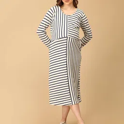 The Mom Store Women Striped Maternity A-Line Midi Dress with Shrug-picture-25