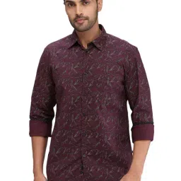 Parx Maroon Slim Fit Printed Shirt-image-30