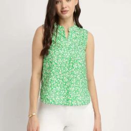 Fablestreet Green Floral Mandarin Neck Top-picture-24