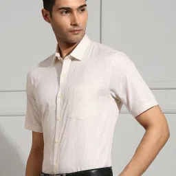 Ramraj Cream Regular Fit Textured Cotton Shirt image 3