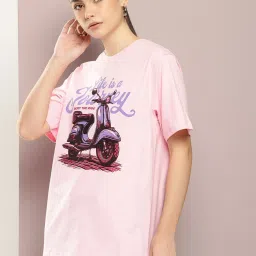 Dillinger Pink Cotton Graphic Print Oversized T-Shirt image 3