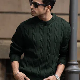 Powerlook Men Cable Knit Round Neck Long Sleeves Pullover-image-80