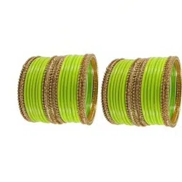 Adiba Fashion Factory Set Of 40 Lime Green Glass Artificial Stones & Beads Bangle image 3