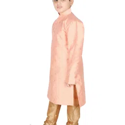 SG Yuvraj Kids Peach & Gold Embroidered Full Sleeves Kurta with Pyjamas image 3