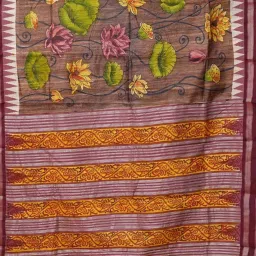 Unnati Silks Brown Silk Printed Saree With Unstitched Blouse image 3