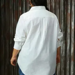High Star Plus Size White Cotton Embellished Oversized Shirt image 2