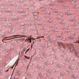 MIRAVAN Women Pink & White Ethnic Motifs Printed Gotta Patti Anarkali Kurta & Dupatta image 2