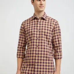 ColorPlus Yellow Cotton Tailored Fit Checks Shirt-picture-11