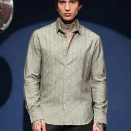 Campus Sutra Green Polycotton Regular Fit Self Design Shirt-image-0