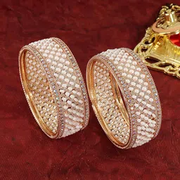 zulka ZULKASet of 2 Premium Metal White Moti Pearls & Diamond Kada Bangles-picture-26